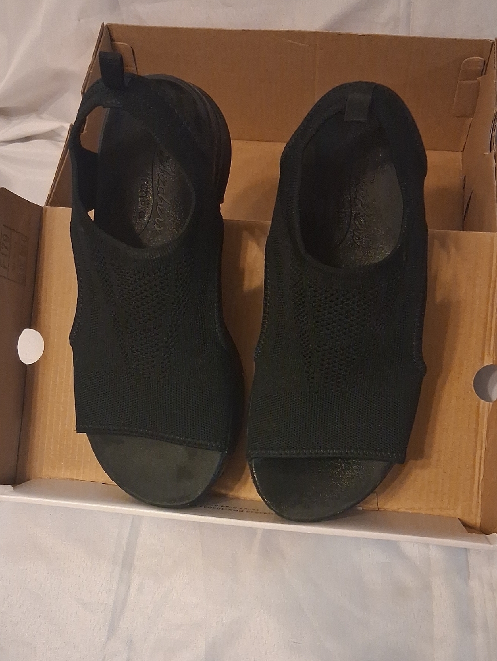 Skechers Womens Black Knit Open-Toe Sandals